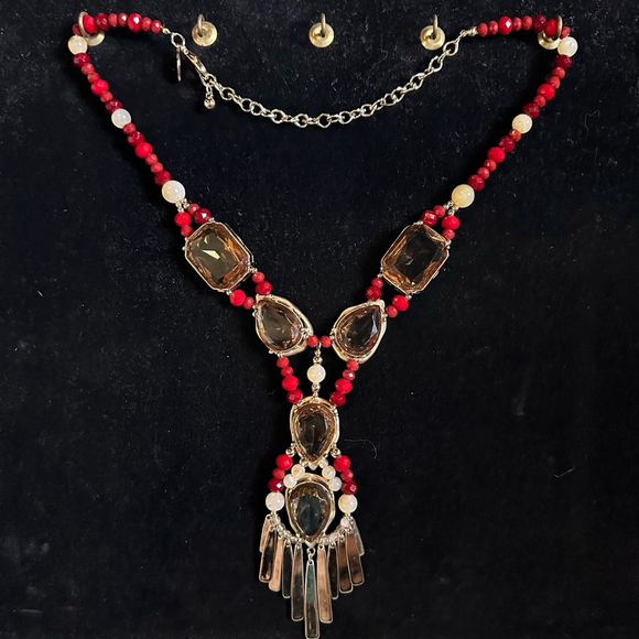 Women's Chico's Necklace Red and Gold - Picture 4 of 10